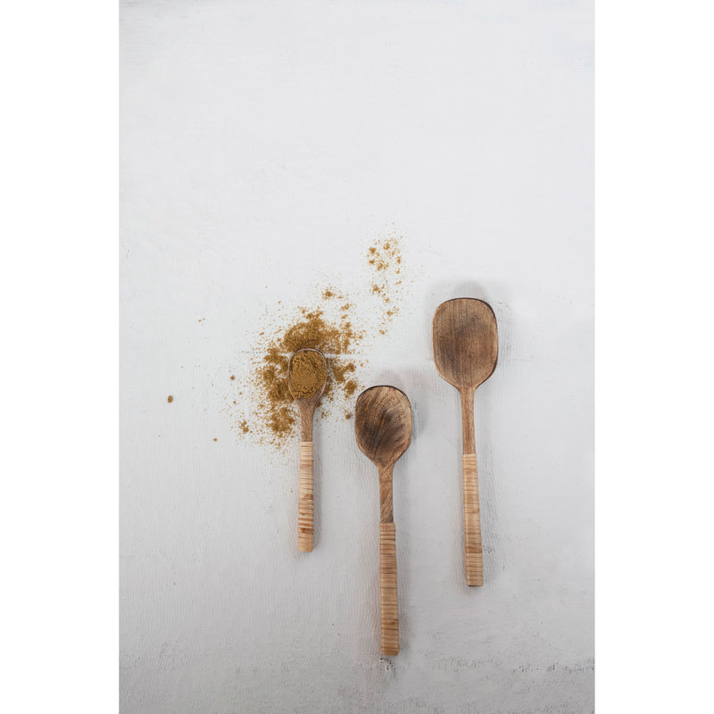 Mango Wood Spoons with Bamboo Wrapped Handles (Set of 3)