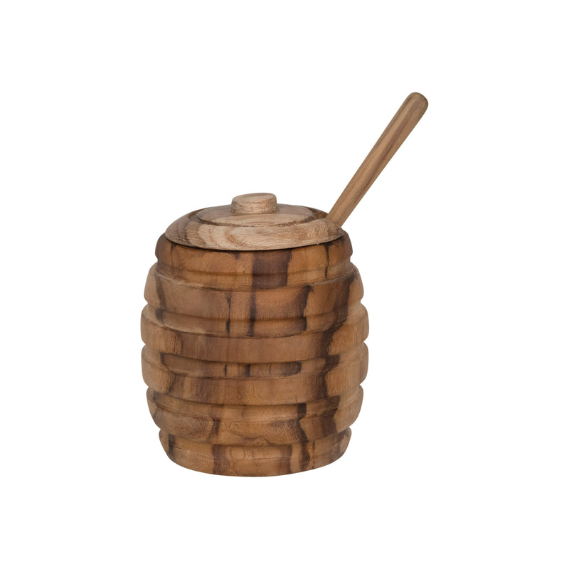 Teakwood Honey Jar with Wood Honey Dipper