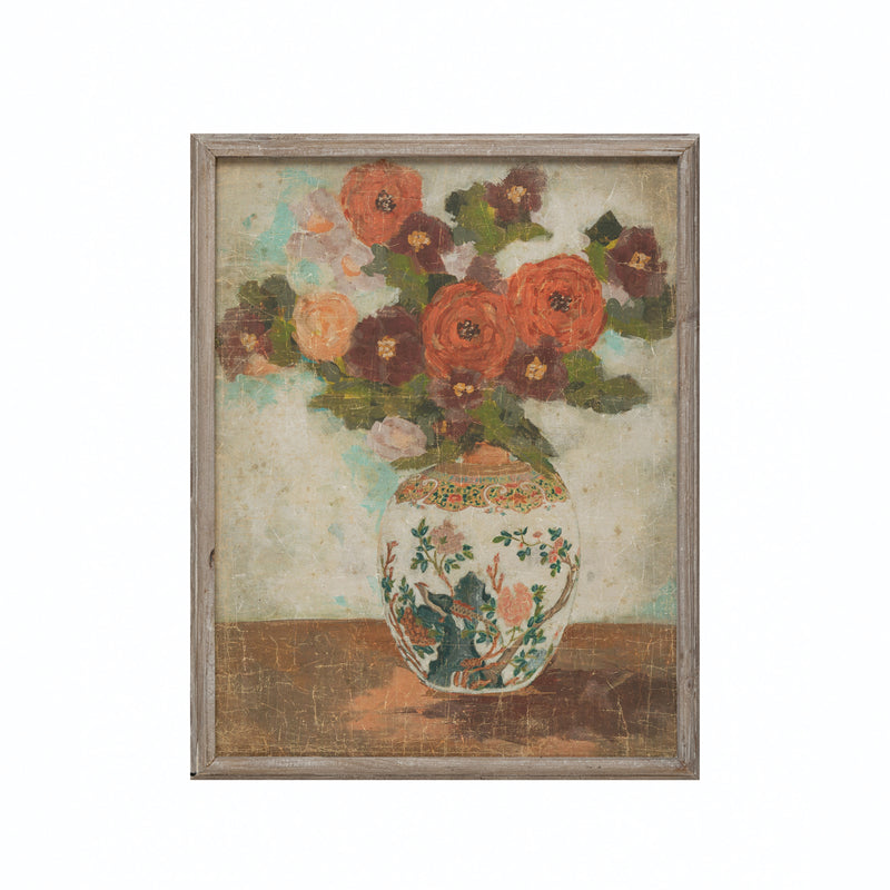 Wood Framed Wall Décor with Flowers in Vase