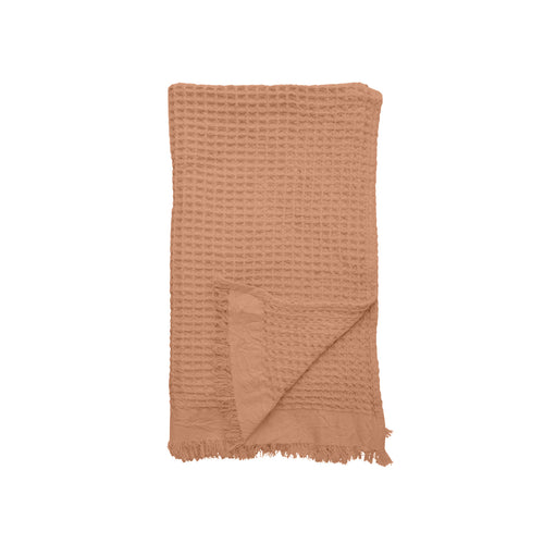 Cotton Waffle Weave Throw with Fringe - Putty