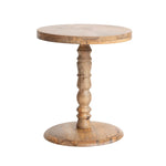 Solid wood side table in a light medium wood tone. 