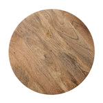 Mango wood side table top has beautiful wood grain and variations in tone. 