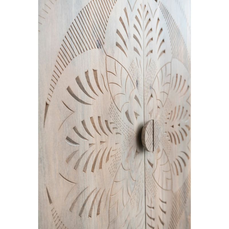 Mango Wood Cabinet with Carved Design