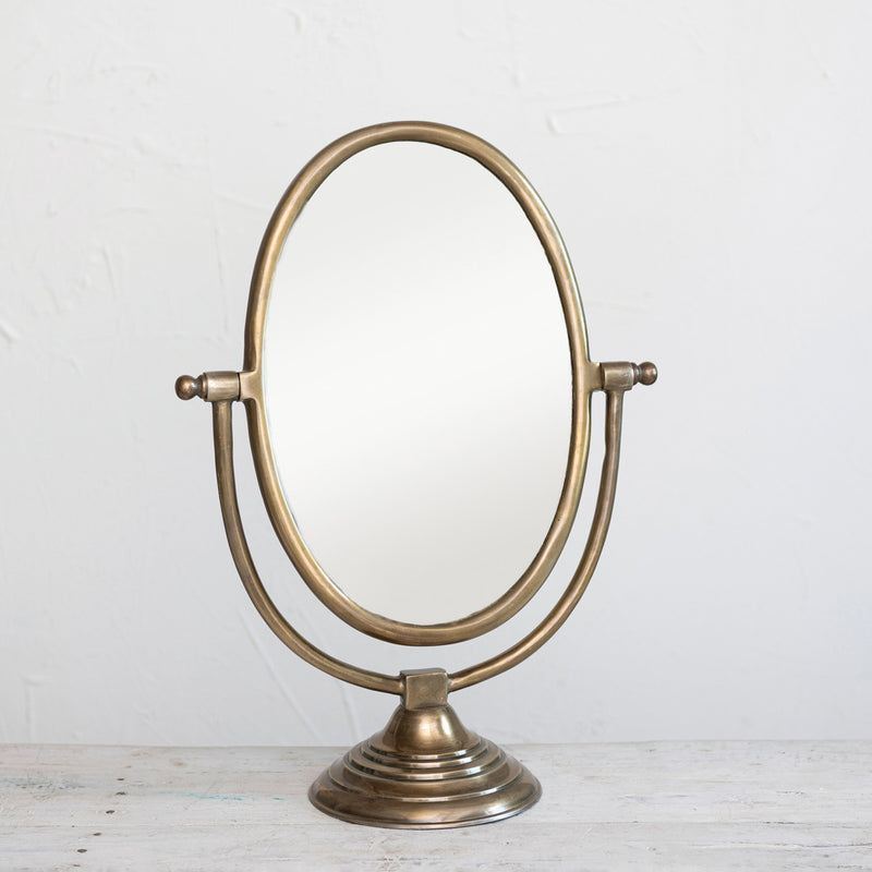 Antique Brass Framed Mirror on Stand