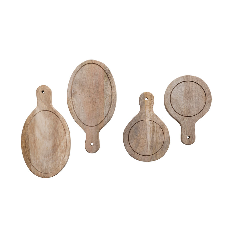 Mango Wood Serving Boards with Handles, Set of 4