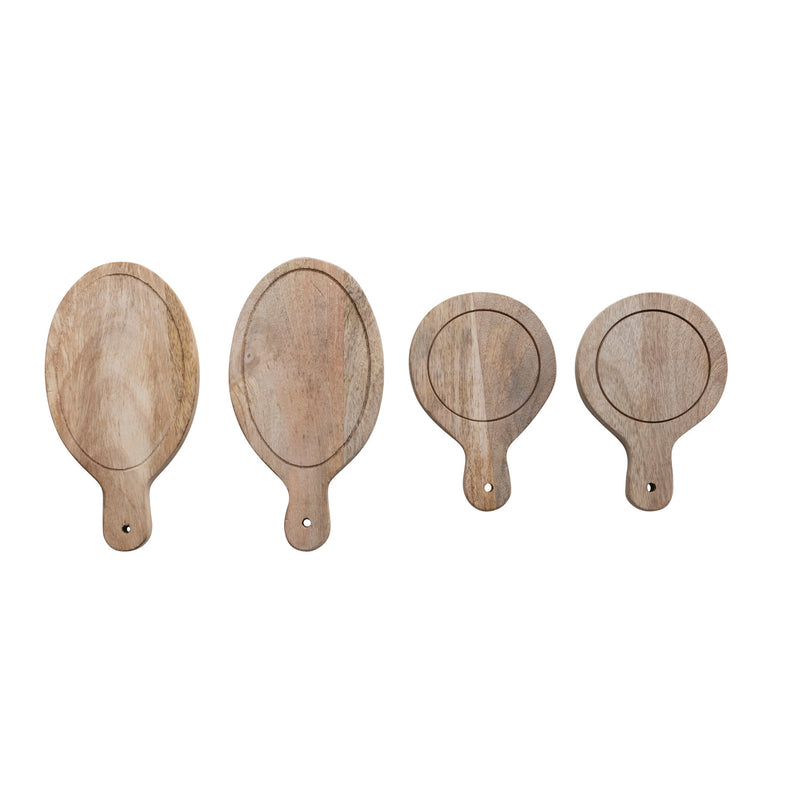 Mango Wood Serving Boards with Handles, Set of 4