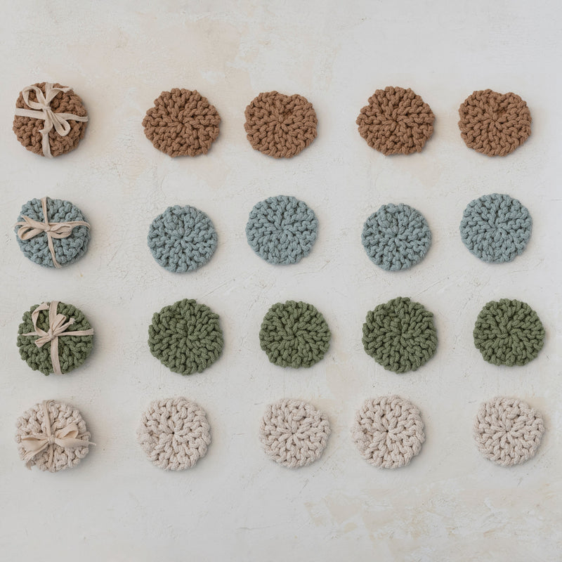 Round Cotton Crocheted Coasters, Set of 4