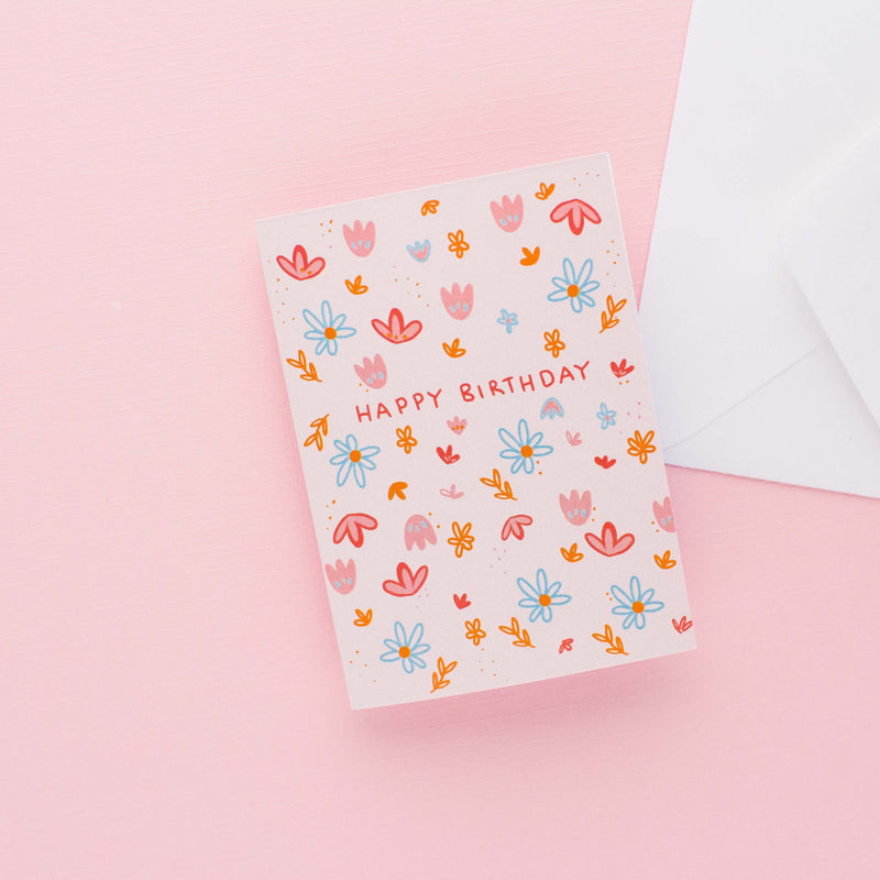 Mini Card - Pink Flower Happy Birthday