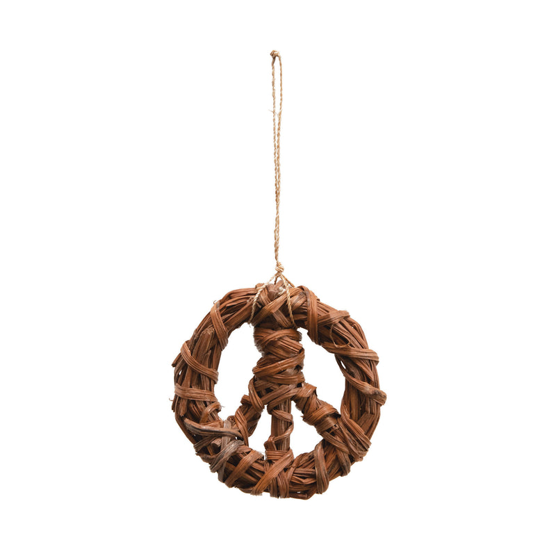 Hand Woven Rattan Peace Sign Ornament