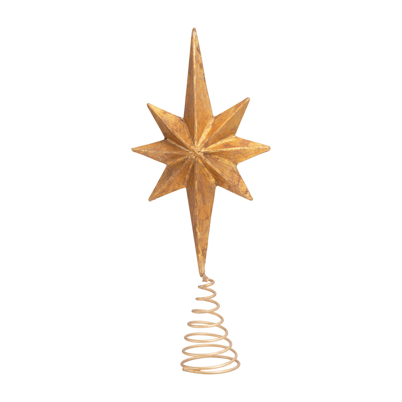 Paper Mache Star Tree Topper - Antique Gold