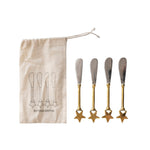 Set of 4 Stainless Steel and Brass Canape Knives - Stars