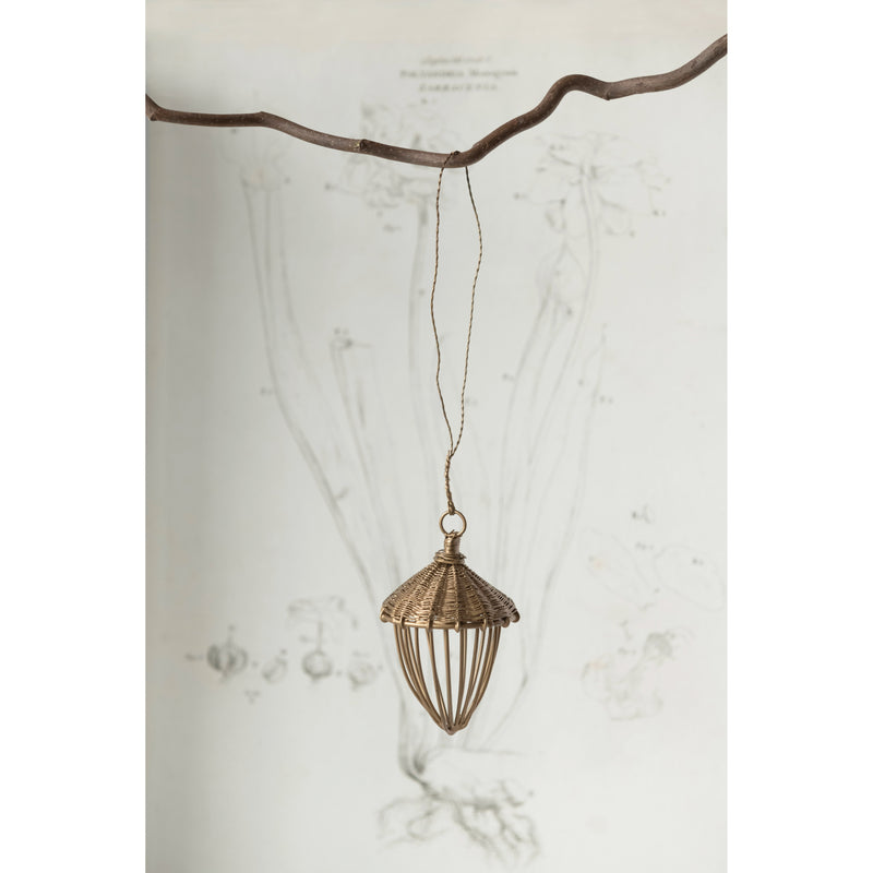 Metal and Wire Acorn Ornament - Brass