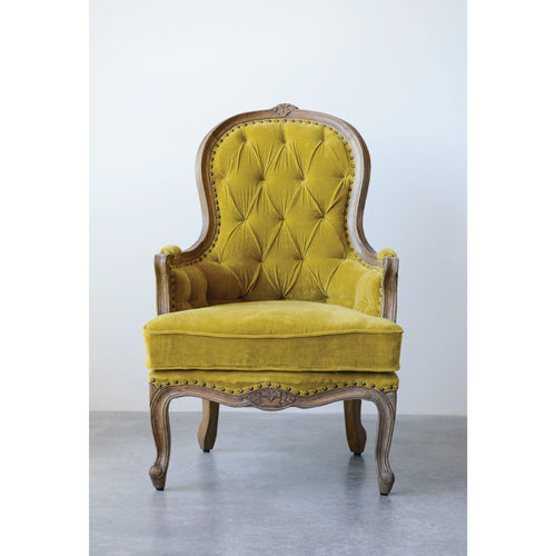 Mango Wood and Cotton Velvet Chair
