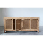 Solid Mango Wood Sideboard Buffet with Cane Rattan Doors Natural Finish