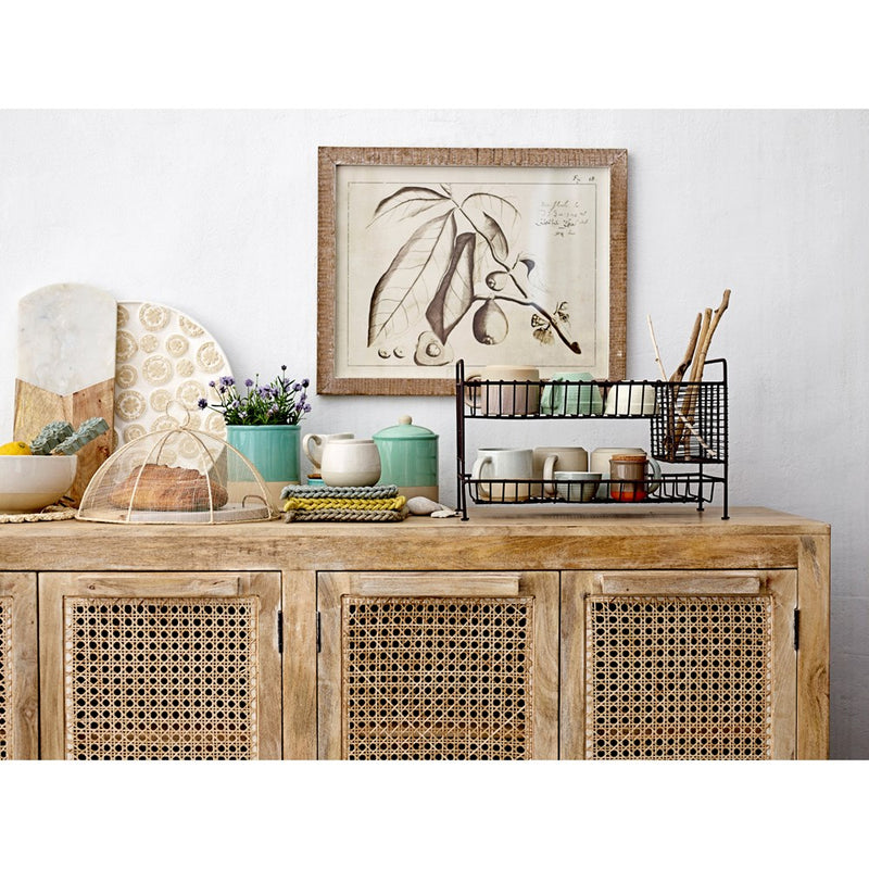 Solid Mango Wood Sideboard Buffet with Cane Rattan Doors Natural Finish