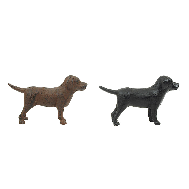 Cast iron labrador retrievers in brown and black. 