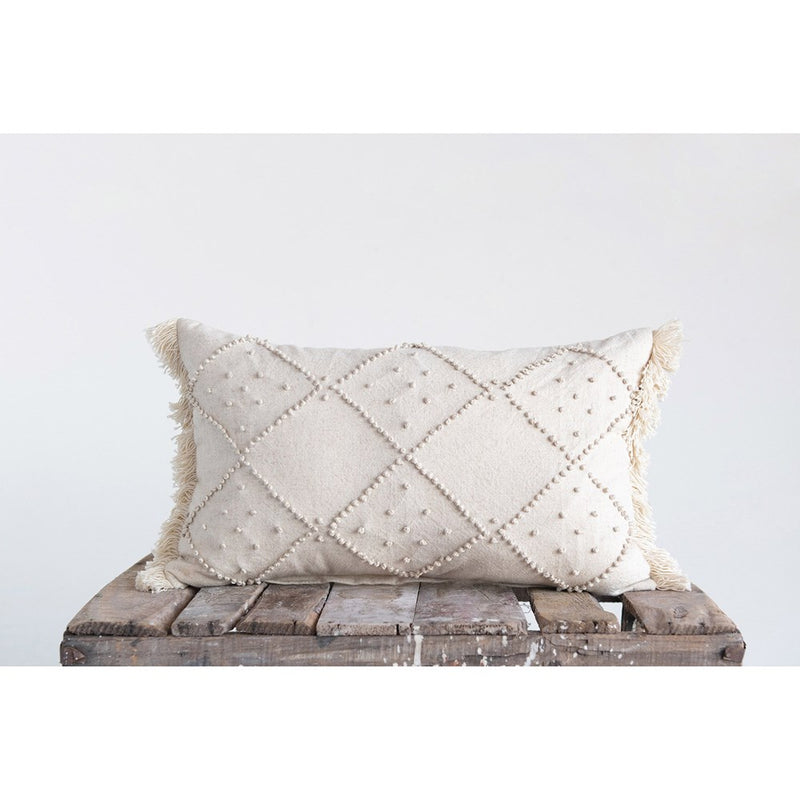 Woven Cotton & Linen Lumbar Pillow - Cream