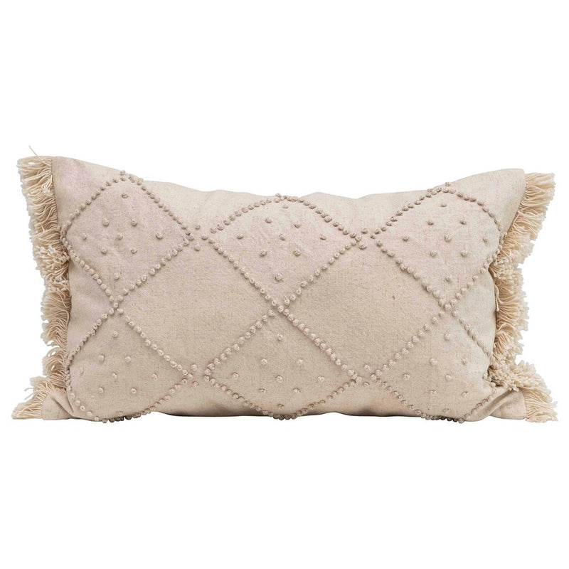 Woven Cotton & Linen Lumbar Pillow - Cream